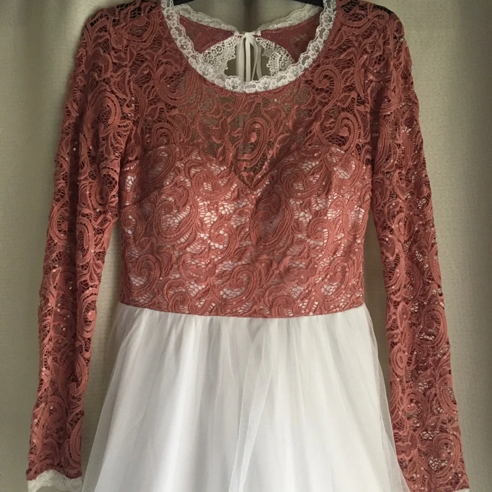 My Michelle Coral Lace Sequin Tulle Skirt Dress - Picture 5 of 10